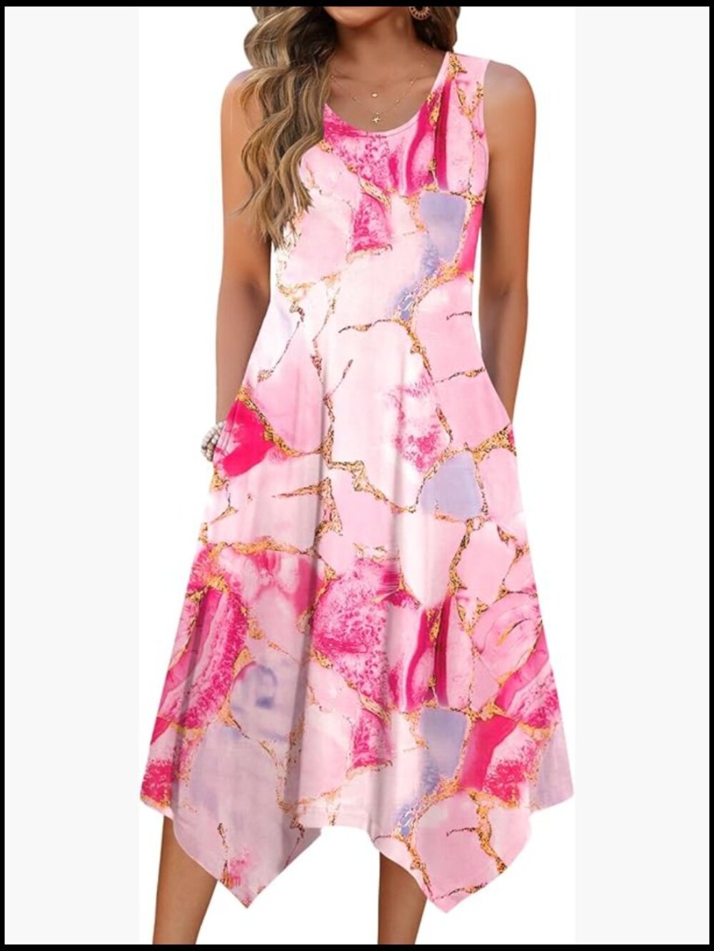 Polyester And Spandex Blend Tank Dress with Pockets, Midi Sundress